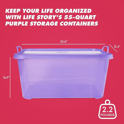 Life Story 6 Pack Light Duty Stackable Storage Bin, 55 Quart Home Organizer, Versatile Lightweight Locking Bins with Carrying Handles, Purple