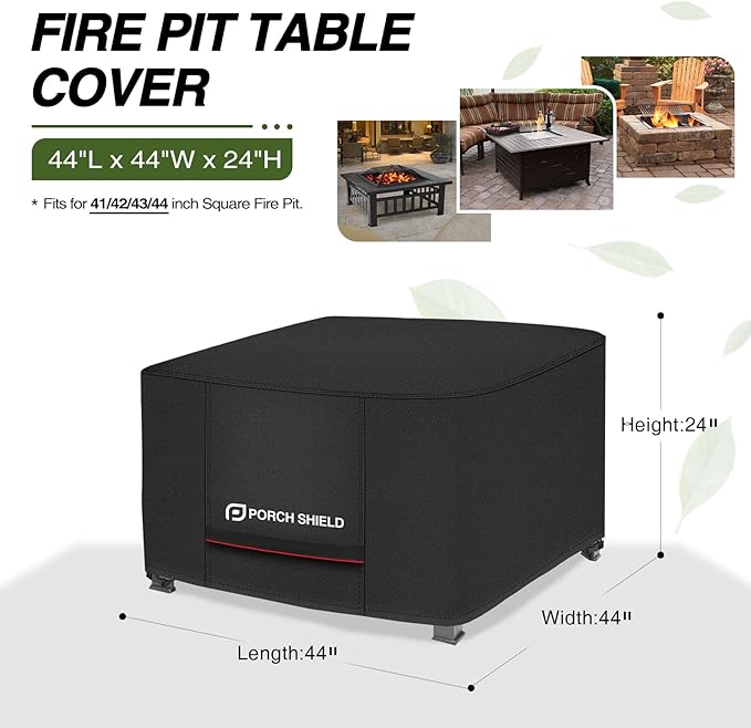 Porch Shield Square Patio Fire Pit Cover Fade Resistant Waterproof Outdoor Firepit Cover 44 x 44 inch for Gas Propane Fire Table