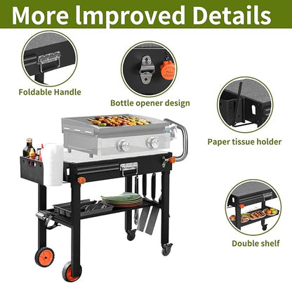 Portable Outdoor Grill Table, Blackstone Grill Stand Solid and Sturdy 31"W x 17"D, Movable Kitchen Cooking Prep BBQ Cart with Wheels, Folding Cart for Ninja, Blackstone Griddle 17"/22" etc