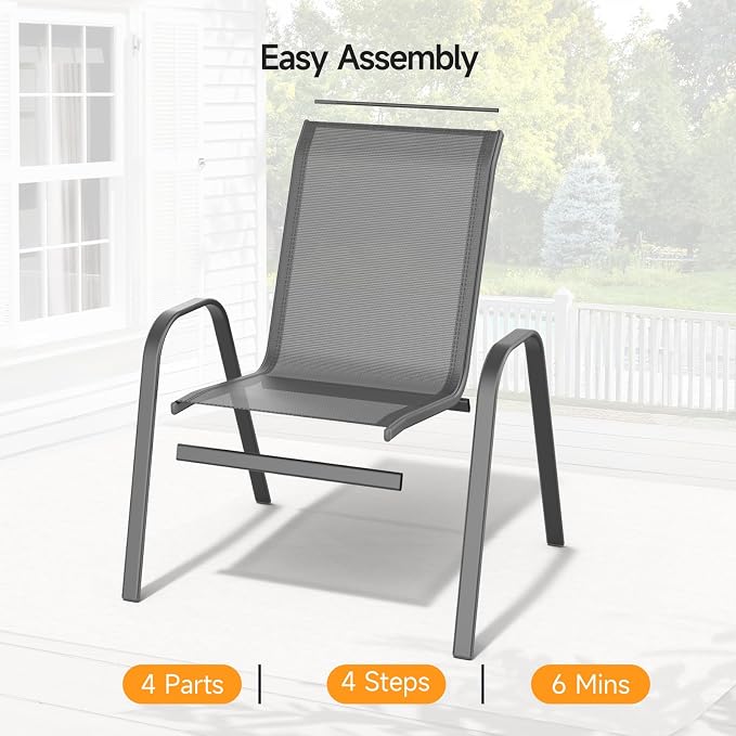 Patio Chairs Set of 4, Stackable Outdoor Dining Chairs | All Weather Dining Set - Image 6