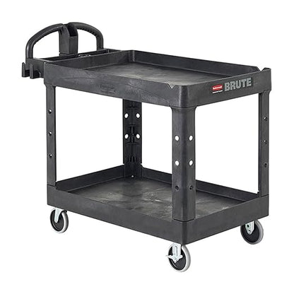 Rubbermaid Commercial Products 2-Shelf Utility/Service Cart, Medium, Black, Lipped Shelves, Ergonomic Handle, 500 Lbs Capacity, forfor Warehouse/Garage/Cleaning/Manufacturing