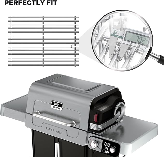 SUS304 7MM Stainless Steel Grill Grates for Ninja FlexFlame PG300 Series,XSKGRILLGRATE Upgrades Premium Grill Grates Durable,Easy to Clean,Heat Retaining,Upgrade for FlexFlame Grill Accessory,Set of 2
