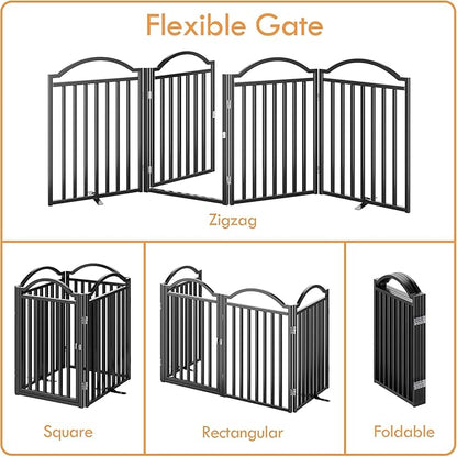 UDD Metal Folding Dog Gate Indoor 96" Extra Wide, 32" Tall Foldable Pet Gate with Door for Stairs Doorways Hallways Porch, Freestanding No Drilling Pet Fence for Dogs Puppy, Black 4-Panel