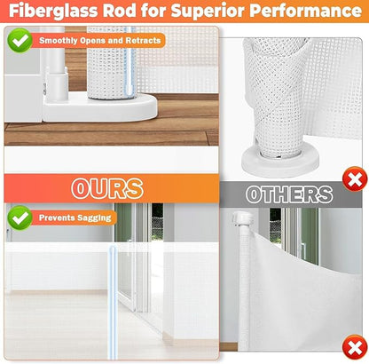 Retractable Baby Gates for Stairs, 55" Wide Retractable Dog Gate Pet Gate, 34" Extra Tall Child Safety Gate Toddler Mesh Gate with Support Rods for Doorways, Hallways, Deck, Porch, Indoor, Outdoor