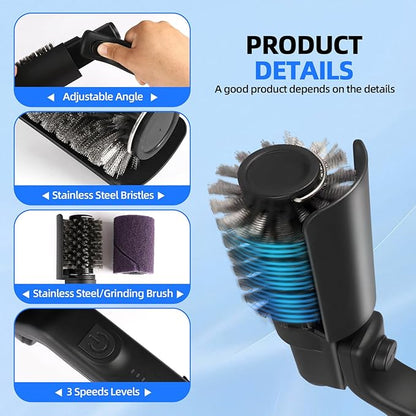 Upgraded Electric Grill Brush, Cordless Rechargeable Grill Cleaning Brush with Adjustable Angle, Stainless Steel Brush Head, 3-Speed Power, 90-Min Runtime, Waterproof Cleaner for BBQ Grates (Black)