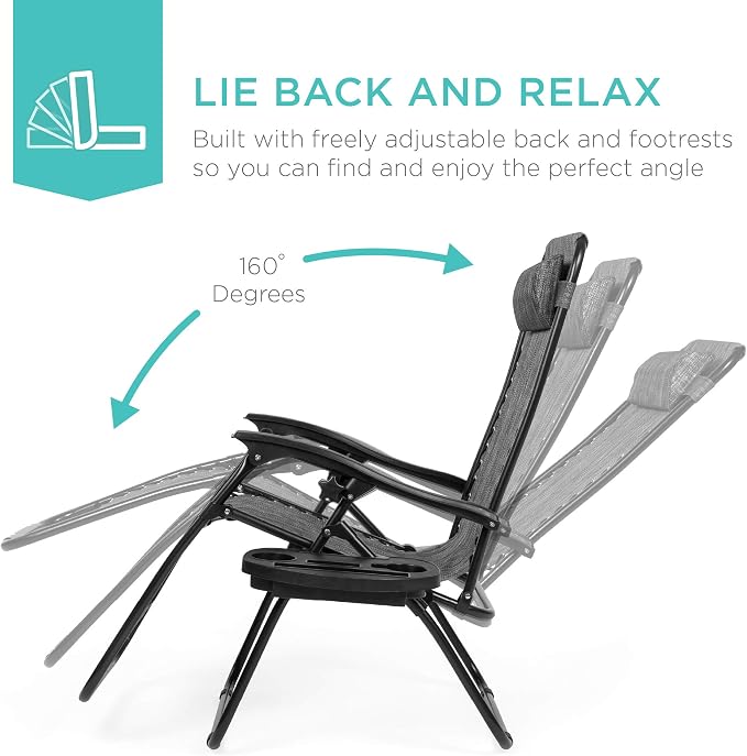 Best Choice Products Set of 2 Adjustable Steel Mesh Zero Gravity Lounge Chair - Image 4