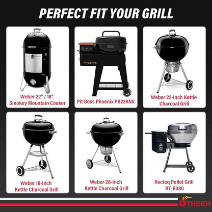 All-in-One Grill Table for Weber Kettle 22"/18"/26" & Smokey Mountain, Recteq Pellet Grill RT-B380, Prep Station with Cutting Board, Basin, 4 Hooks, Heavy-Duty Steel Side Shelf for Outdoor Cooking