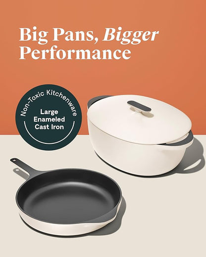 Caraway Cast Iron Skillet - 12” Enameled Cast Iron Pan With 3 Layer Enamel Coating - No Seasoning Required - Compatible With All Stovetops - Free From Forever Chemicals - Gray