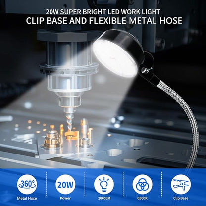 Clamp Light, LED Work Light with Flexible & Strong Clip for Workshop, Sewing, Lathe, Bandsaw, Workbench, Desk, Bright Small Area Task Lighting, 2000 Lumens, Silver
