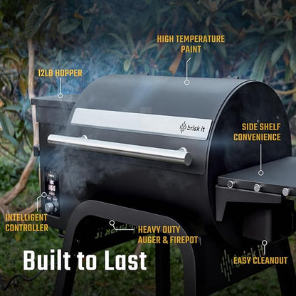 Brisk It Zelos-450 Electric Wood Pellet Smoker Grill – A.I. Smart BBQ Grill with WiFi, 450 sq.in Cooking Area,7-in-1 Outdoor Grill & Smoker, PID Controller (Up to 500°F), Meat Probe