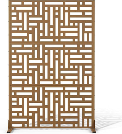 Metal Privacy Screen Outdoor 72" H×47" W,Freestanding Decorative Privacy Screen for Balcony Yard&Garden,Privacy Fence-Brown&Street