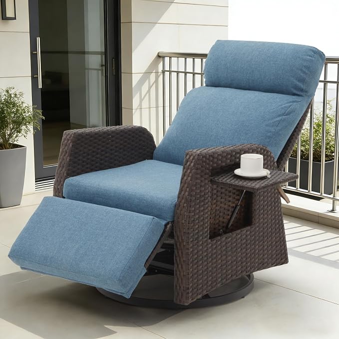 Patio Swivel Rattan Recliner by Unknown