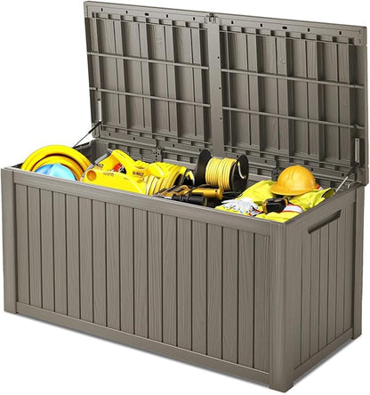 200 Gallon Deck Box, Resin Outdoor Indoor Waterproof Storage Box, Lockable Storage Box With Handle for Patio Furnitures - Garden Tools - Swimming Pool Tools UV Resistant (Grey, 200Gal)