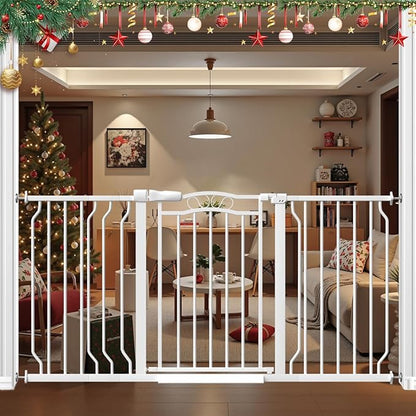 53.1-62.2" Extra Wide Baby Gate for Doorways No Drill, 30" Tall Auto Close Press Mounted Baby Safe Gate for Stairs, Walk Through Dog Gates for Doorways, White