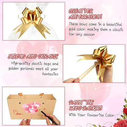 PerKoop 24 Pack Baskets for Gifts Empty Bulk 6.5 x 9.8'' Thick Kraft Gift Basket with Bows and Bags Empty Gift Baskets for Valentine's Day Easter Birthdays Wedding Snacks Farmers Market(Khaki)