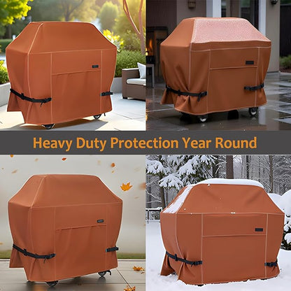 NettyPro Grill Cover for Outdoor Grill 60 inch Waterproof Heavy Duty Gas BBQ Cover for Outside Weber, Char-Broil, Brinkmann, Jenn Air, Nexgrill 3-4 Burners Barbecue, Brown