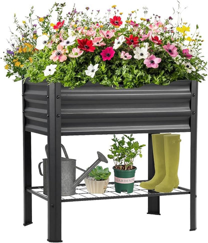 Raised Garden Bed with Legs and Shelf, Standing Raised Beds - Image 4
