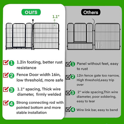 ADAVIN Tall Garden Fences and Borders for Dogs, Low Threshold Door, 48 in(H) 8 Panels Total 17.7 Ft(L) Dog Fences for The Yard, Modular Fencing, Garden Fence with Gate, Pet Fence