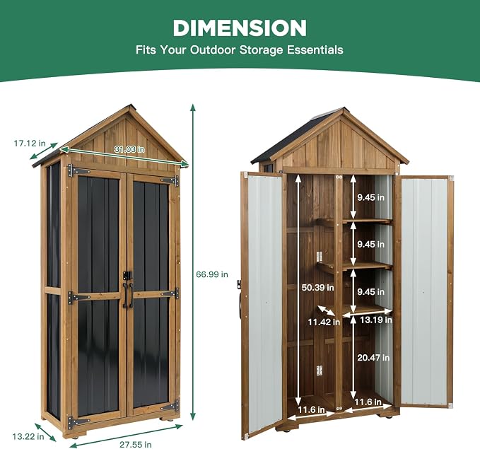 Ketive Outdoor Storage Cabinet, Wood & Metal Storage Shed - Image 7
