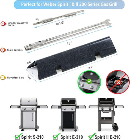Spirit II e-210 Grill Replacement Parts for Weber Spirit II E-210 E220 S210 S220 GS4 200 with Front Control, Flavorizer Bars 15.3 Inch and 69785 67024 Burner 18 inch for Weber Spirit 2 Grill Parts