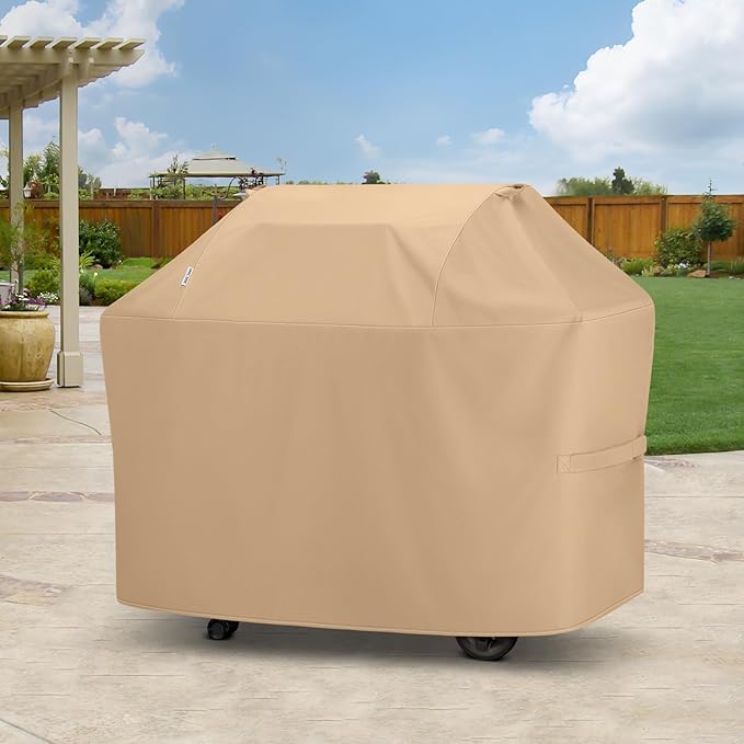 Unicook Grill Cover for Outdoor Grill 55 Inch, Heavy Duty Waterproof BBQ Cover for Outside, Compatible with Weber Char-Broil Nexgrill 3-4 Burner Gas Grills, All Weather Protection, Light Brown