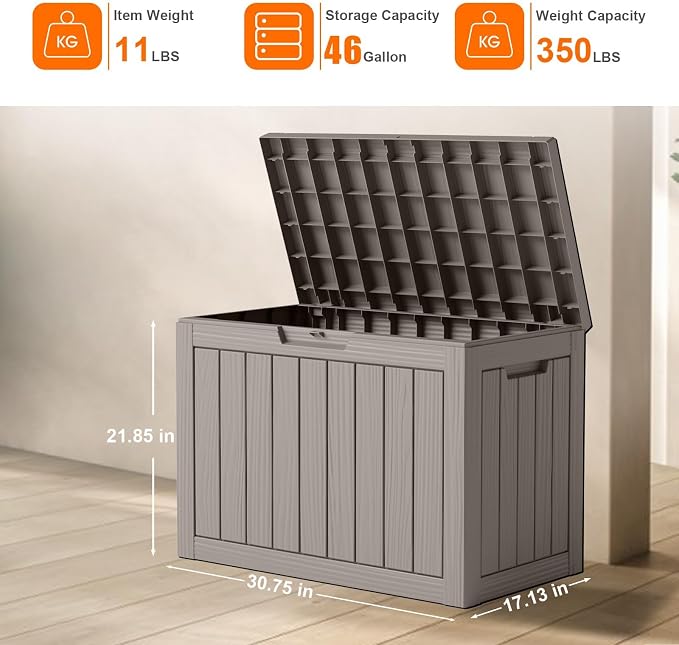 46 Gallon Waterproof Resin Outdoor Storage Box, Weatherproof Outdoor Bin - Image 3