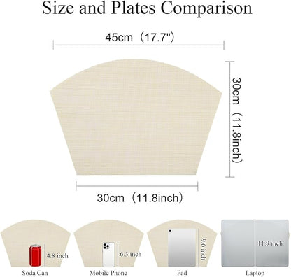 SHACOS Wedge Placemats Set of 4 Woven Vinyl Small Round Table Placemats Wipe Clean Table Mats for Round Dining Table Indoor Outdoor, Beige White