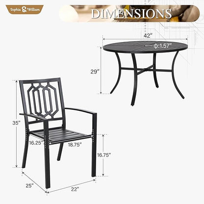 Sophia & William Round Patio Table and Chairs Set, Outdoor Dining Set for 4, 5 Piece Metal Patio Furniture, 42" Black Table(Geometry)