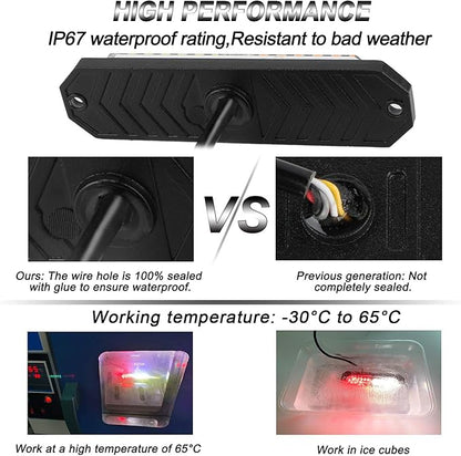 ASPL 8pcs Sync Feature Ultra Slim 12-LED Surface Mount Flashing Strobe Lights for Truck Car Vehicle LED Mini Grille Light Head Emergency Beacon Hazard Warning Lights (Red/White)