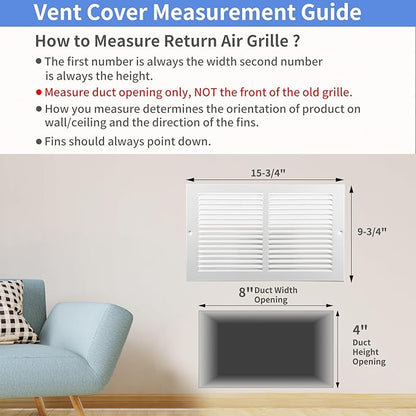 14"W x 8"H [Duct Opening Size] Steel Return Air Grille, Air Return Vent Cover for Ceiling and Sidewall - HVAC Air Vent Covers - [Outer Dimensions: 15.75"W x 9.75"H]