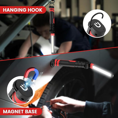 Rechargeable Work Light 2500mAh Magnetic LED Work Light Flashlight Mechanic Light Tool for Men Him, Foldable Lamp with Hook for Car Repair Emergency BBQ Grill (4 Pack)