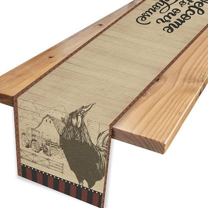 Rustic Farmhouse Table Runner, Vintage Barn Cottage Rooster Retro Farm Country Chicken Wooden Plank Coffee Table Center Decor for Home Kitchen Dining Patio Holiday Party Table Decorations 13"x108"