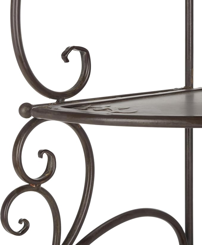 SAFAVIEH Outdoor Collection Turuca Rustic Brown Wrought Iron 4-Tier Corner Shelf - Image 9