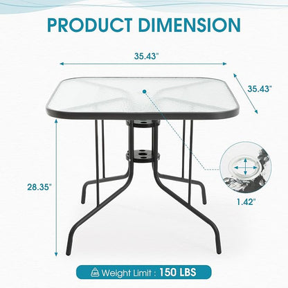 Patio Dining Table for 4 with Umbrella Hole | Outdoor 5 Piece Dining Set 36" x - Image 3