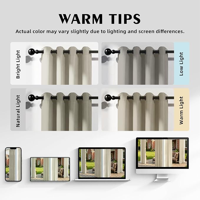 Set of 6 Outdoor Curtains for Patio Waterproof, Breathable Grommet Panels for - Image 5