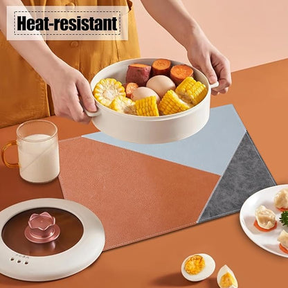 Faux Leather Placemats Set of 6 Waterproof,Reversible Geometric Pattern PU Placemat for Dining Table,Heat Resistant Wipeable Anti Slip Washable Table Mats,Modern Table Protectors