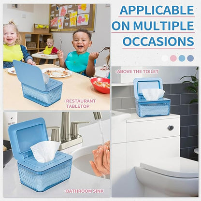 Wipes Dispenser, One-Handed Operation Wipe Holder for Baby & Adult, Seal-Designed Wipes Container for Bathroom Keep Diaper Wipes Fresh (Blue)