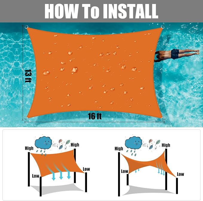 Neween Shade Sails, Waterproof Sun Shade Sail Rectangle UV Block Canopy Sun - Image 4