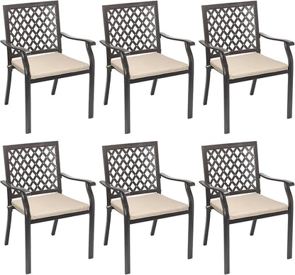 Patio Stackable Dining Chairs Set of 6, Outdoor Metal High Back Chairs Set by Aoodor