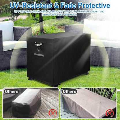 QH.HOME Fire Pit Cover Rectangular Super Waterproof 44" L x 28" W x 24" H, UPF 50+ Outdoor Fire Pit Table Cover 600D Strong Tear Resistant and Fading Resistant for Rectangular Fire Pit - Black