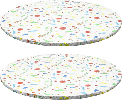 2 Pcs Round Picnic Tablecloth, Waterproof Elastic Fitted Table Covers, Elastic Edge Table Cover Indoor Outdoor Round Fits 43"-55" Round Table Cloth, Oilproof Wipeable Protector for Camping (Flower)