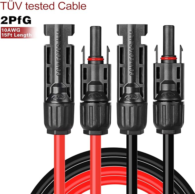 30 Feet 10AWG Solar Extension Cable with Female and Male Connector, Twin Wire Solar Panel Wire Adapter for Home, Shop and RV Solar Panels (30FT Red + 30FT Black)