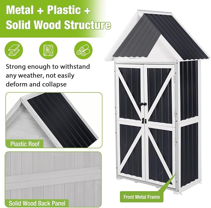 GUTINNEEN Outdoor Storage Cabinet, Wood & Metal Frame Garden Storage Shed - Image 2