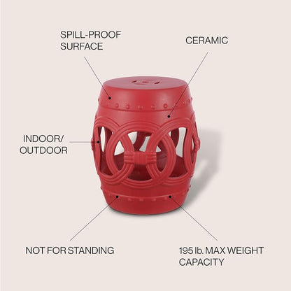 JONATHAN Y Lucky Coins 16" Ceramic Garden Stool Side Table, Matte Red | - Image 4