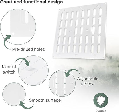 Vent Systems 12" x 12" Inch (Outer Dimensions) Metal Air Vent Grille - White Adjustable Register Vent Cover - Open/Close Air Supply Intake Wall Vent - Heating/Cooling Ceiling Grille for House, Garage