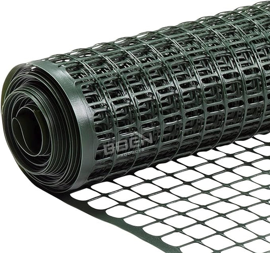 BOEN Garden Fence Temporary Barrier Outdoor Fence for Dog, Rabbit or Deer, Garden Netting Plastic Mesh Plant Protection (4' x 50', Green)