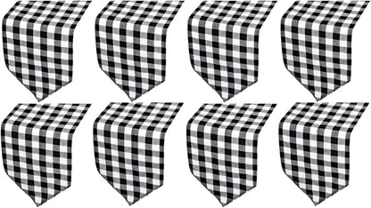 8 Pack Buffalo Check Table Runners Plaid Table Runner for Christmas Dinner, Lumberjack Party, Outdoor or Indoor Gatherings Table Home Decorations (Black & White, 72 inches)