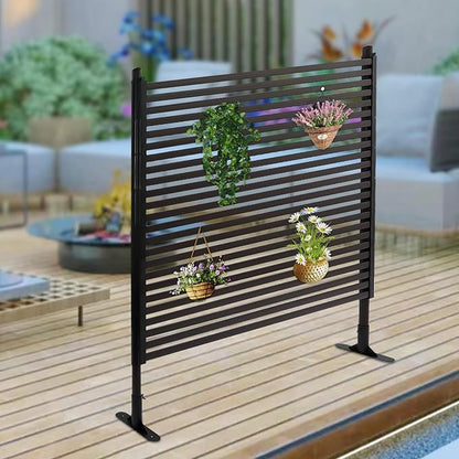 Outdoor Privacy Screens Freestanding, 47" W x 59" H Metal Slatted Decorative Screen and Panels with Stand, Brown Backyard Privacy Panels for Garden Patio