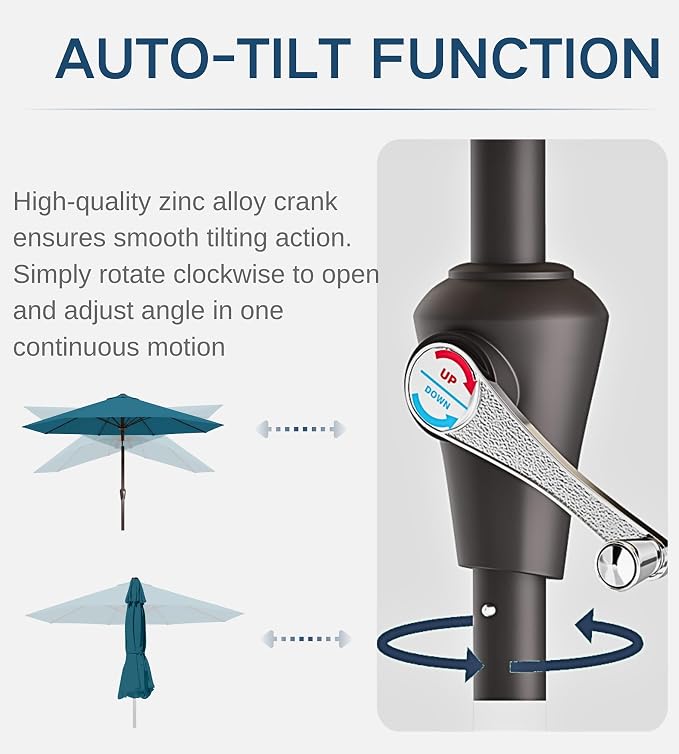 9FT Auto-Tilt Patio Umbrella|Outdoor Market Table Umbrella - Image 2