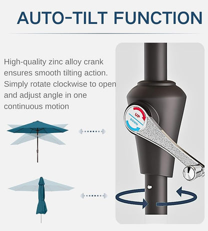 9FT Auto-Tilt Patio Umbrella|Outdoor Market Table Umbrella - Image 2